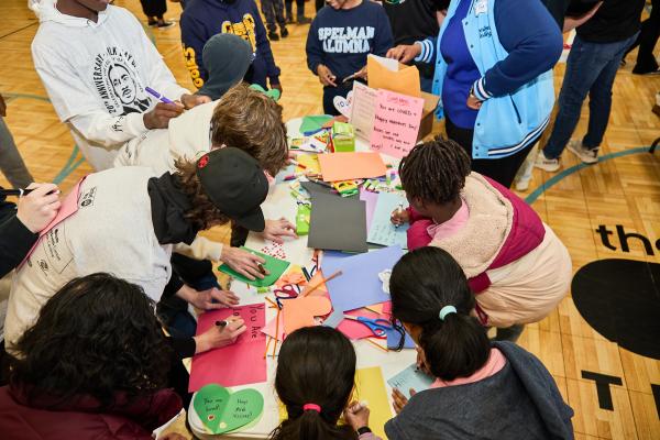 As part of the United Way of the Greater Triangles service project, kids made 150 valentines for Meals on Wheels seniors.